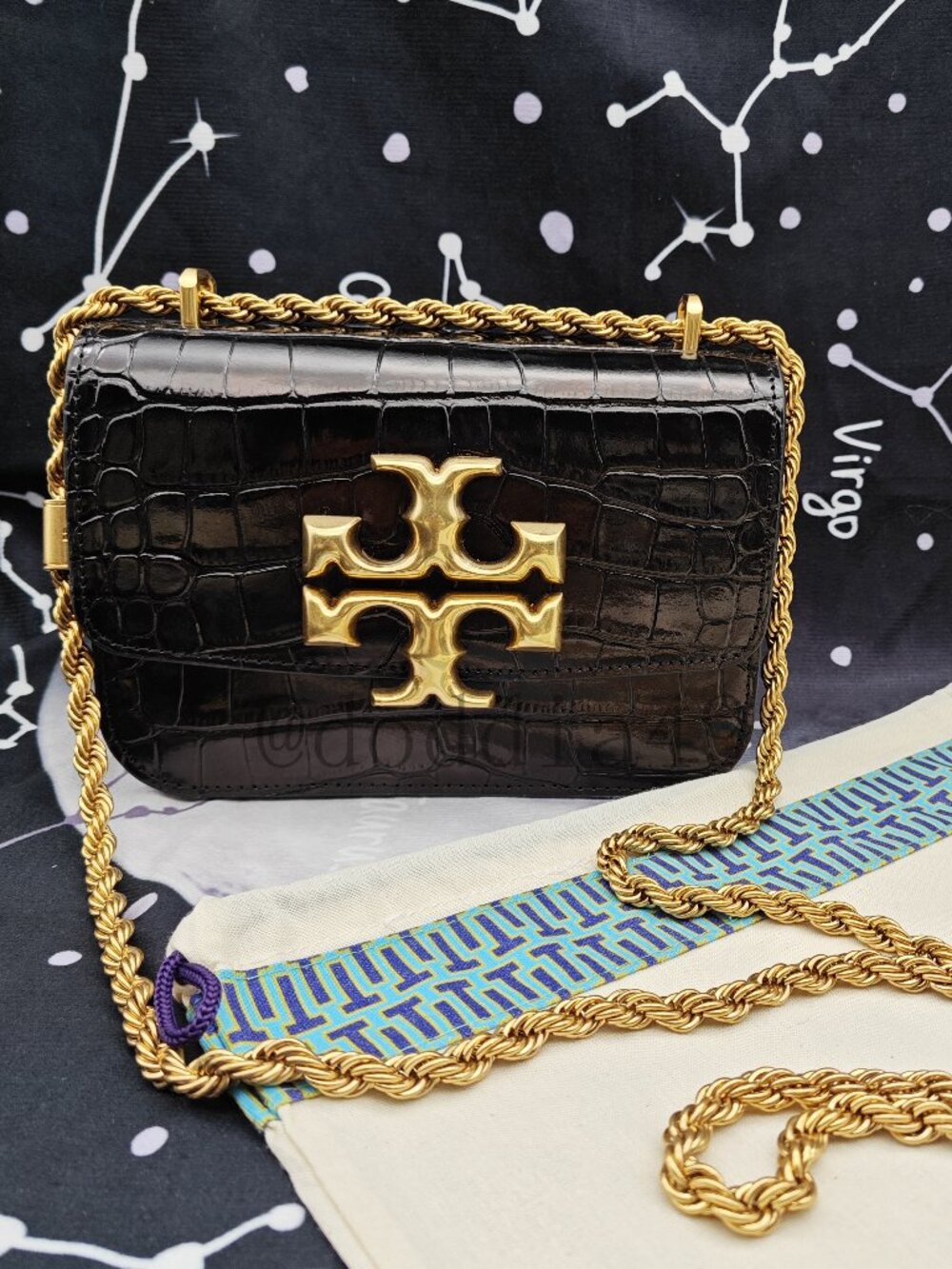 Tory Burch Eleanor Small Croc Embossed Leather Rectangular Bag